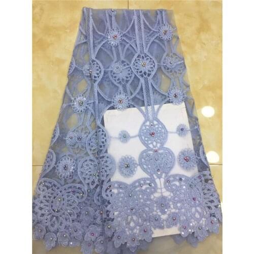 3d flowers beads lace fabric 5 yards floral french beads sequins lace high end embroidery wedding party dress material sky blue