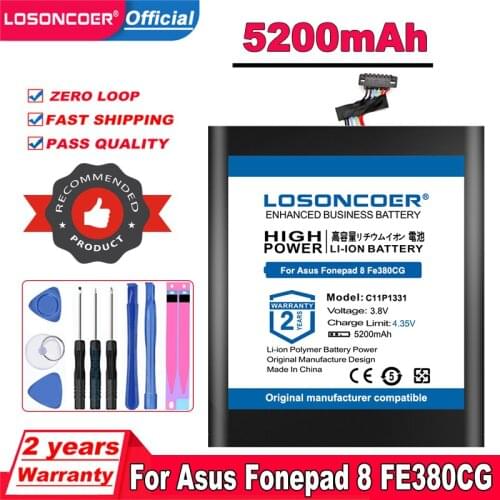 LOSONCOER Top Brand 100% New 5200mAh C11P1331 Battery For Asus Fonepad 8 FE380CG C11P1331 Tablet PC