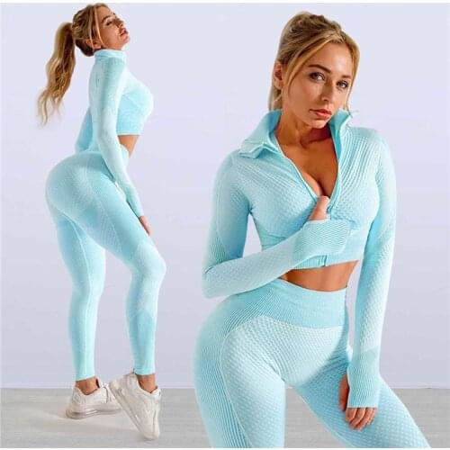 Seamless Women Yoga Sets Female Sport Gym Suits Sportswear Running Clothes Fitness Yoga Suit Long Sleeve Yoga Outfits Tracksuit
