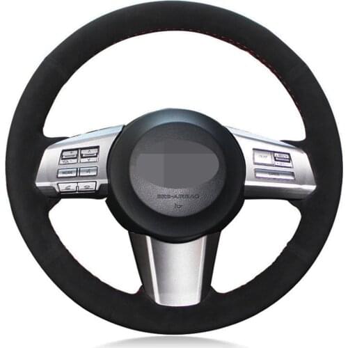 Car Steering Wheel Cover DIY Hand-stitched Black Genuine Leather Suede For Subaru Outback 2010 2011 2012 Legacy 2009-2012
