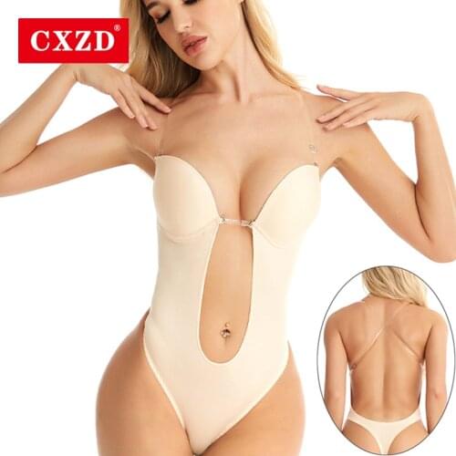 CXZD Sexy Full Body shaper Bra Women Deep V Convertible Bra Thong Shapewear Backless Invisible Push Up Underwear Slim Bodysuit