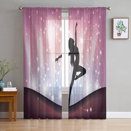 Dance Woman Silhouette Starry Sky Tulle Curtains for Living Room Decoration Modern Chiffon Sheer Voile Kitchen Bedroom Curtain