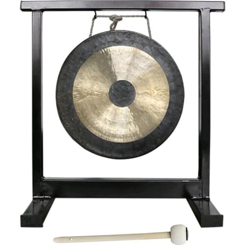Feng Shui Zen Art Brass Gong with Square stand and Gong Hammer Desktop Decor W4355