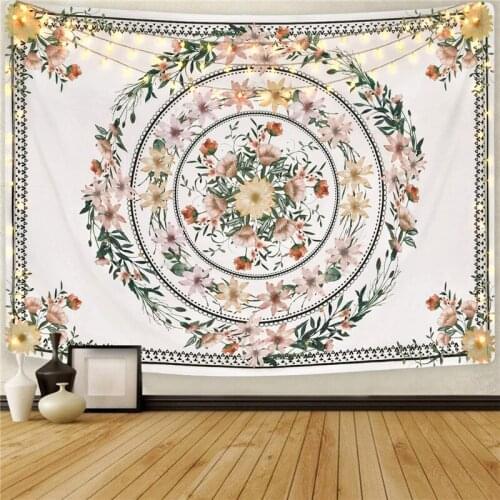 Tapestry Floral Medallion Tapestry Sketched Flower Plant Tapestry Bohemian Hippie Tapestry for Room 3 size