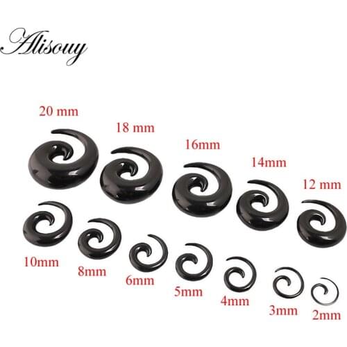 Hot 1 Pair Body Jewelry Acrylic Spiral Taper Tunnel Ear Stretcher Plugs Expanders Pircing Jewelry Black Drop Ship ear plugs