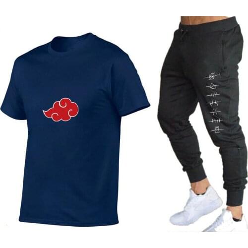 Apan Anime Akatsuki Cloud Symbols Summer T-Shirt Pants Set Casual Fitness Jogger Pants T Shirt Hip Hop Fashion Mens Tracksuits