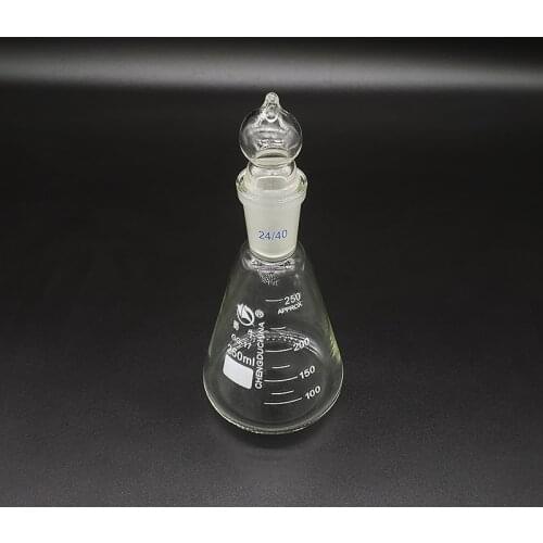 Conical flask with standard ground-in glass stopper,Capacity 250ml,joint 24/40,Erlenmeyer flask with standard ground mouth