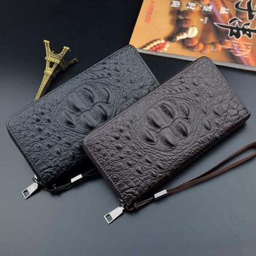 Crocodile Pattern Wallets Men Long Zipper Card Holder Coin Purse Business Clutch Mobile Phone Bag Male Handbags billetera hombre
