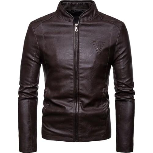 Pu Leather Jacket Coat Zipper Long Sleeve Mens Wear Autumn Pu Jackets for Male 2021 Trendy New Slim Stand Collar
