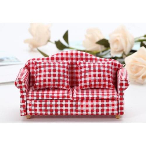 1/12 Dolls House Miniature Modern Love Seat Armchair Sofa Settee Red and White
