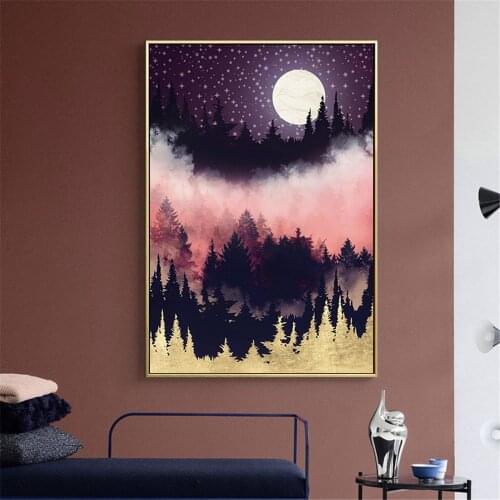 Morandi Color Painting The Night Mountain Peak Forest Posters Canvas Painting Wall Art Home Decoration Living Room Office Decor