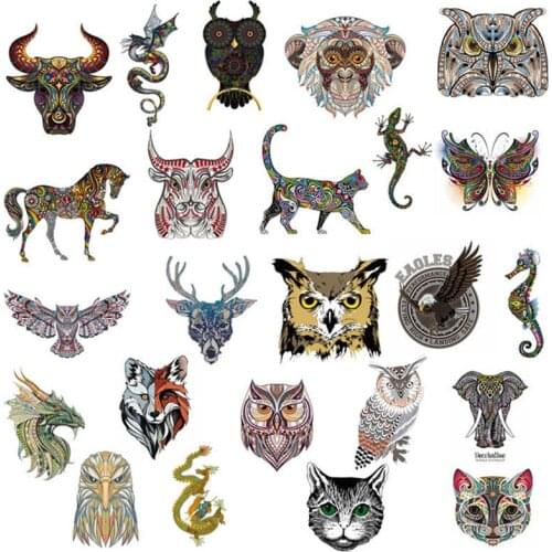 Cute Animal Patches Set Heat Transfer Vinyl Appliqued Stickers for Clothes DIY Children T-shirt Cat Dog Owl Patch Thermal Press