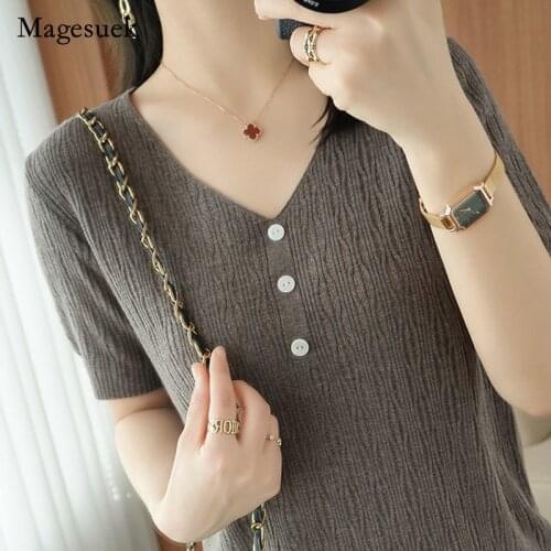 Women New Joker Loose Plus Size Womens Shirt OL Style Knitted Bottoming T-shirt Summer Ice Silk Short-sleeved T-shirt 14007