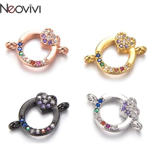 Neovivi High Quality Lover Heart Charm Hollow Round Ring Shape Multi-color Cubic Zirconia Bead Charms for Couple Jewelry Making