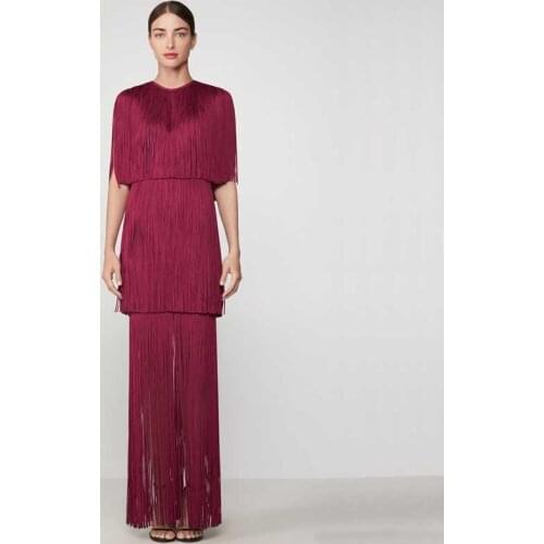 Wholesale 2020 Newest Women dress Red wine tassel Fashion casual temperament Celebrity Cocktail party bandage long dress