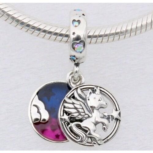 Original Magical Unicorn & Aurora Borealis With Heart Pendant Beads Fit 925 Sterling Silver Charm Europe Bracelet DIY Jewelry