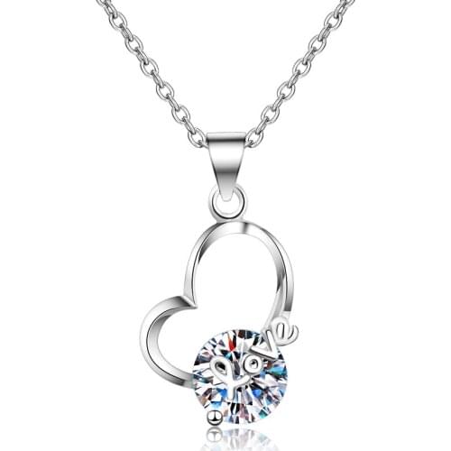 ANZIW Fashion 925 Sterling Silver Moissanite Diamond Neckalce Silver 8mm Love Heart Necklaces Women Wedding Engagement Jewery