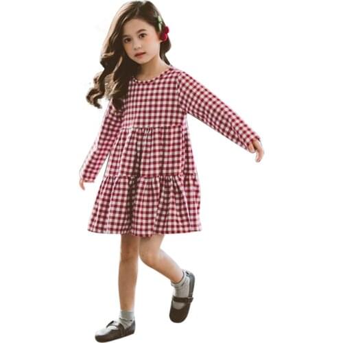 Dress For Girls Fashion Plaid Girls Party Dress Kids O-Neck Kids Dress With Bow Autumn Casual Plaid Dresses For Girls School