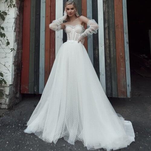 Eightree Boho Beach Wedding Dresses Sexy Backless Polka Dot Strapless Bride Dress A-Line Tulle Princess Wedding Gowns Plus Size