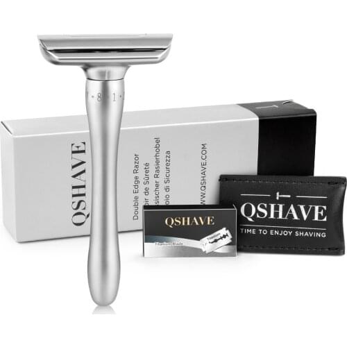 QShave Adjustable Safety Razor with Magnetic Cover 1 Razor 1 Protective Case & 5 blades