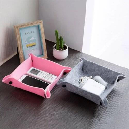 Folding Snap Button Fabric Felt Storage Tray Desktop Debris Storage Box Office Coffee Table Storage Basket Pot Bowl Tray Mat