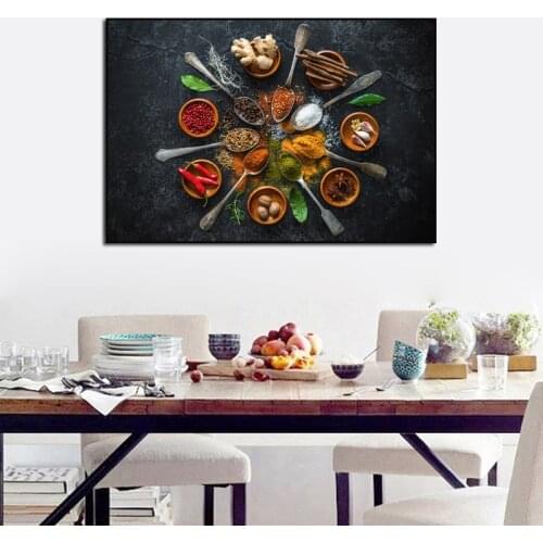 Modern Kitchen Decor Paintings Herbs and Spices Canvas Wall Art Seasoning Food Painting Pictures Dinning Room Decorative Posters