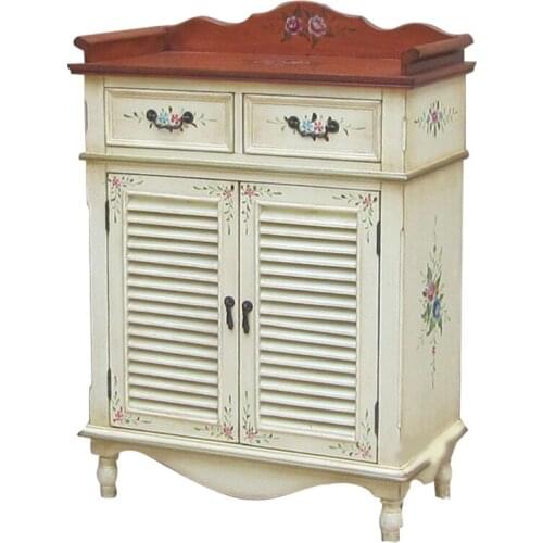 Modern simple solid wood shoe cabinet door painted household porch cabinet European style living room partition cabinet