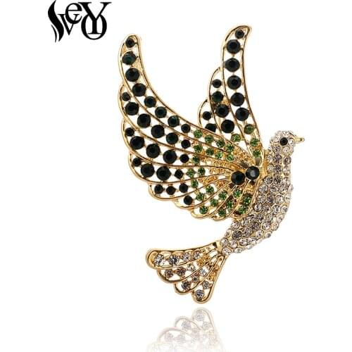 VEYO Gold Magpie Rhinestone Brooch Pin Design Brooches for Women Vintage Fashion Jewelry Suit Clothes Clips