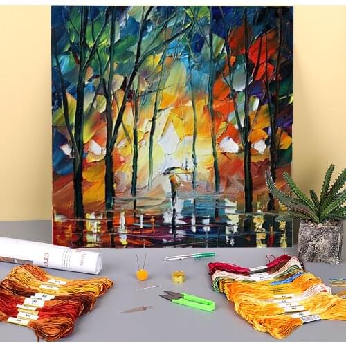 Little Park Printed Water-Soluble Canvas 11CT Cross Stitch Kit DIY Embroidery DMC Threads Painting Hobby Needlework Adults