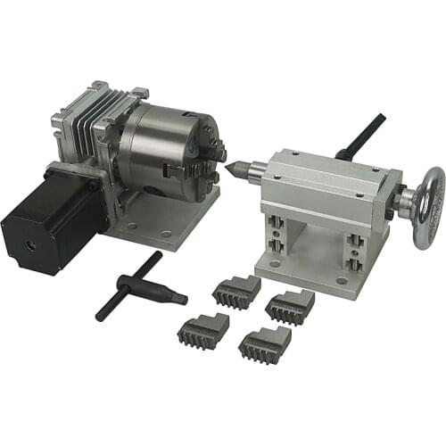 CNC Rotary Axis 80mm 100mm 130mm 4-Jaw Chuck CNC Tailstock 70MM 92mm Center Height 57 Stepper Motor 3A Wood Metal Working Tools