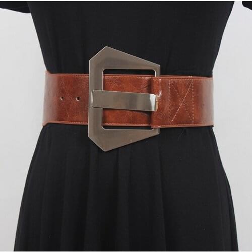 Womens Runway Fashion PU Leather Cummerbunds Female Dress Corsets Waistband Belts Decoration Wide Belt R708