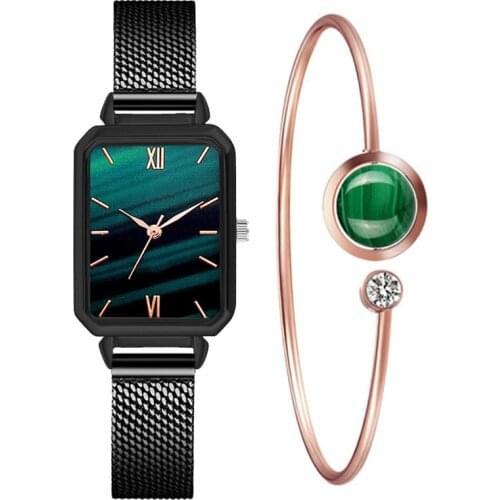 2021New Women Silicone Strap Starry Sky Watch Luxury Set Watches Fashion Rectangular Dial Female Quartz Wristwatches Reloj Mujer