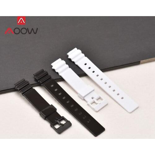 14mm Women Sport Soft Watchband for Casio LRW-200H Black White Resin Waterproof Replacement Strap Bracelet Band Belt Accessories