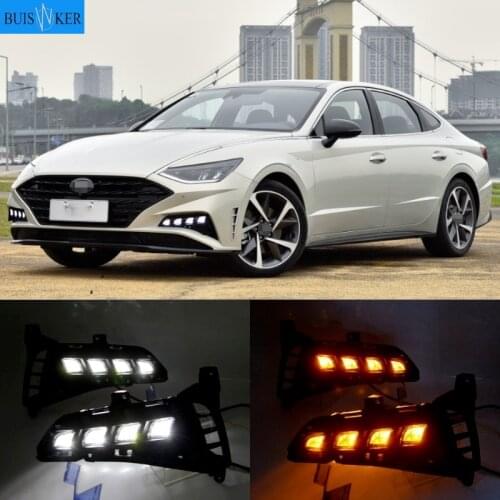 2PCS Dynamic Yellow Turn Signal 12V Car DRL LED Fog Lamp LED Daytime Running Light For Hyundai Sonata 2021 2022