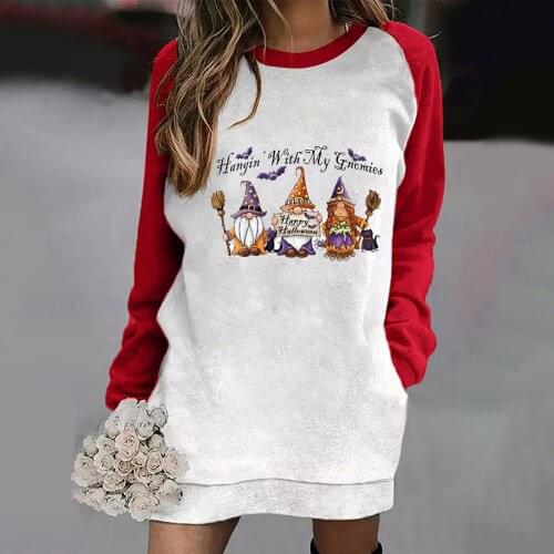 2021 Ladies Fashion Splicing Blouse Funnry Print Of Halloween Long Loose Pullover For Woman Tops Clothing Poleras Mujer