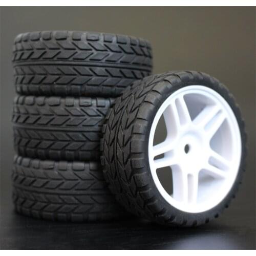 4pcs 1/10 RC Soft Rubber Touring Tire Tyre Wheel Rim