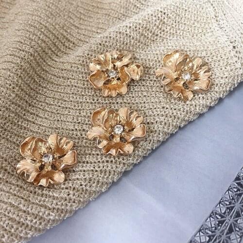 5pcs Gold diamond flower alloy patches for clothesing DIY hand hair bag shoes box decoration accessories materials