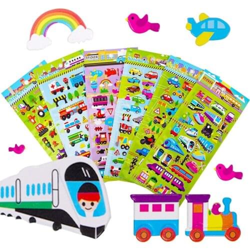 6Sheets 3D Stickers for Kids Toddler Traffic Car Truck Puffy Stickers Chidlren Girls Boys Transport funny education Sticker Toys
