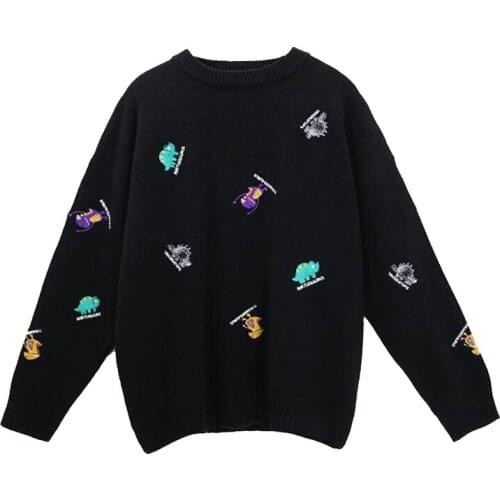 AIYANGA Winter Thick Sweater For Women 2019 Fasion Loose Warm Pullover Elegant Embroidery Outerwear Long Sleeve Sweaters