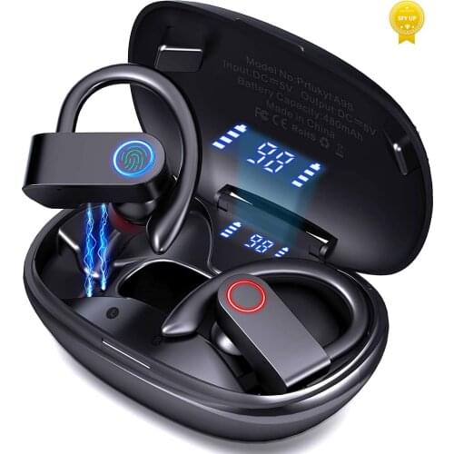 Wireless Earbuds, Bluetooth 5.0 Headphones Stereo Deep Bass Earphones Built-in Mic Headset with Ear Hooks for Sports Running Gym