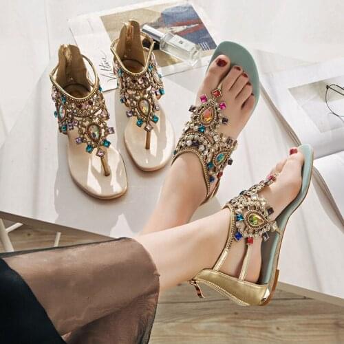 Colorful diamond sandals women 2021 summer bohemian flip flops flat-heel Roman shoes rhinestone dress fashion flat shoes