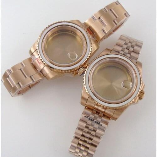 40mm Fully Rose Gold Plated Watch Case Fit NH35 NH36 Miyota 8215 821A DG 2813 ETA 2836 Movement Sapphire Oyster/Jubilee Bracelet