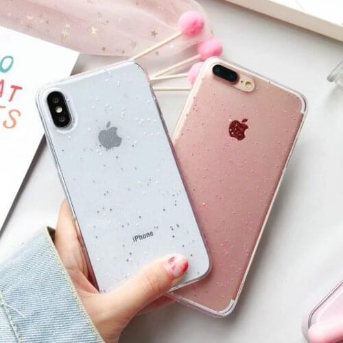 Fashion Transparent Bling Glitter Stars Cover Phone Case For iPhone 6 6S 7 8 Plus X Solf Silicone Phone Cases Back Funda