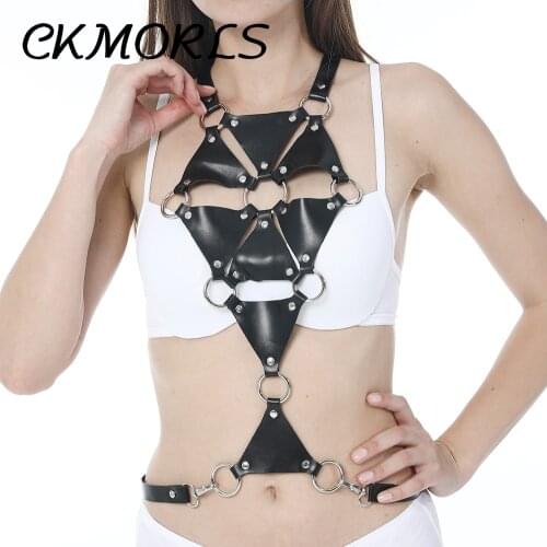 CKMORLS Sexy Women Leather Harness Erotic Belts Goth Adjustable BDSM Bondage Female Chest Harness Garter Fetish Wear Sex Straps