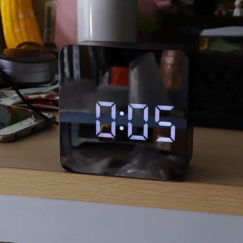 DS-6613 Square HD Mirror Alarm Clock Multifunction Digital Alarm Clock Mute LED Mirror Clock Makeup Mirror