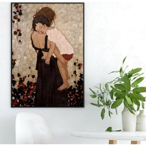 Gustav Klimt Mother Holding A Child Canvas Paintings Posters and Prints Wall Art Picture for Living Room Home Decoration