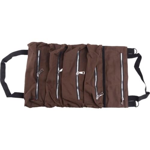 Brown Multi-Purpose Tool Roll Up Storage Bag Wrench Organizer Seat Hanging Pouch Universal