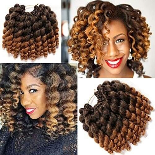8inch Ombre Jumpy Wand Curl Crochet Braids 22 Roots Jamaican Bounce Curl Synthetic Crochet Hair Extension for Black Women