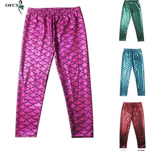 Wholesale & Retail Sweet Kids Printing Leggings 5-12Years Summer Colorful Mermaid Trousers For Children Skinny Pencil Pants New