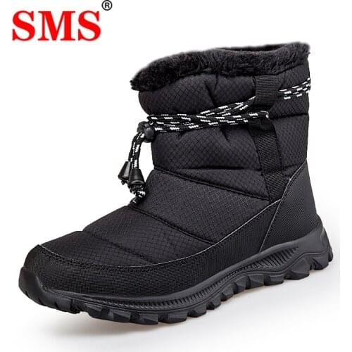 SMS Snow Boots Men Boots Non-slip Male Winter Boots Fur Warm Ankle Boots For Hiking Shose Down waterproof Booties Botas Mujer